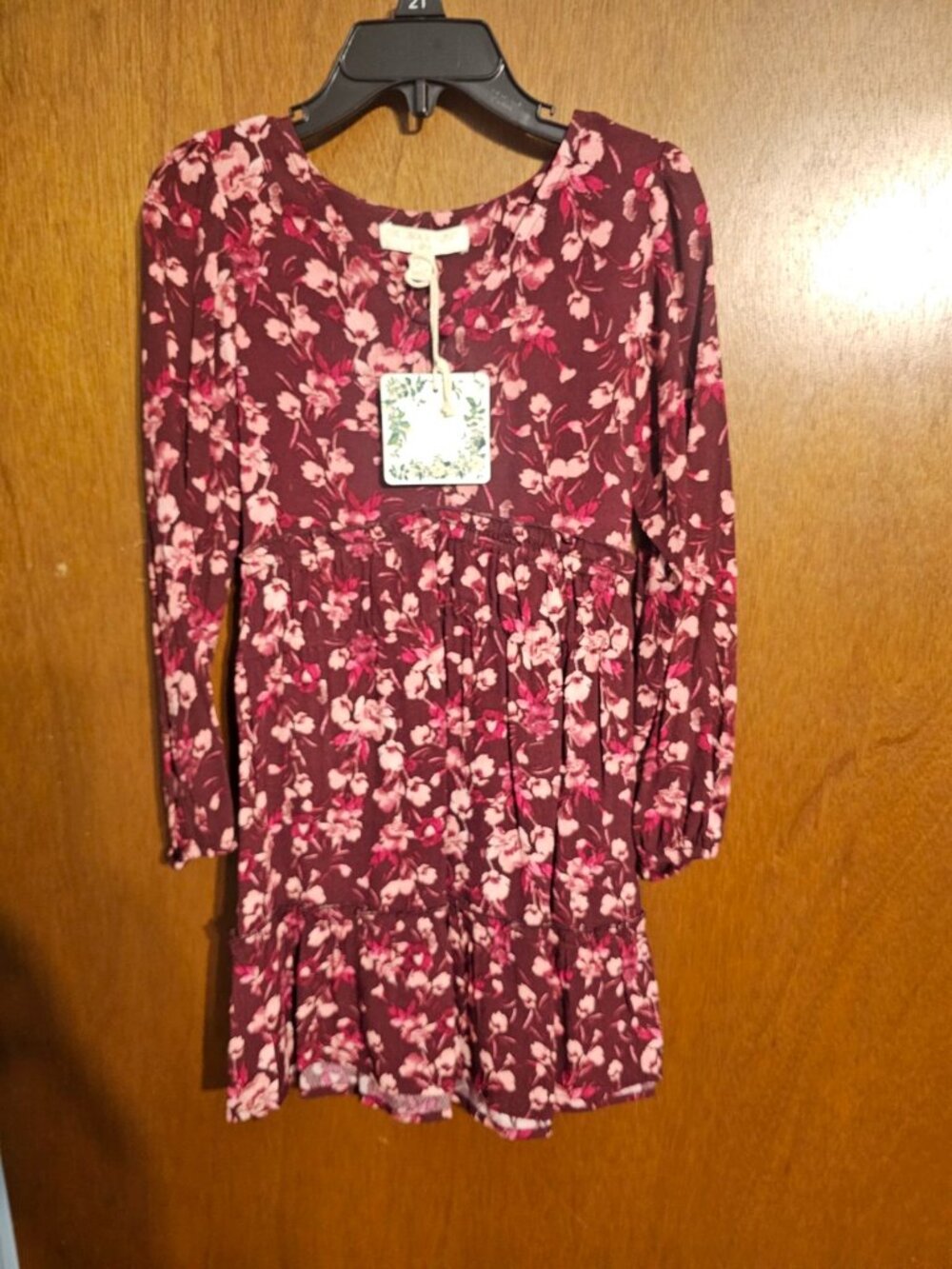 Chelsea & Violet Toddler Girl's Burgundy Floral Print LS Dress NEW